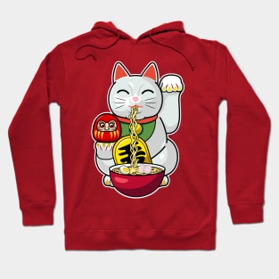 Cute Cat Eating Ramen, Maneki Neko Ramen Hoodie